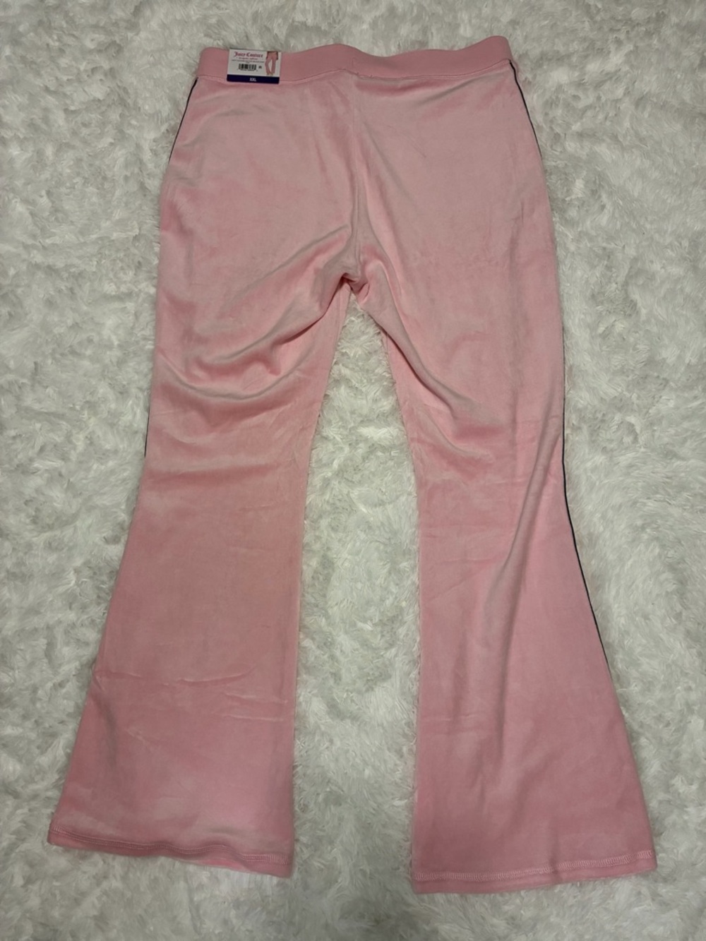 Juicy Couture Pink Velour Wide-Leg Track Pants with Blue Side Stripes - Picture 5 of 11